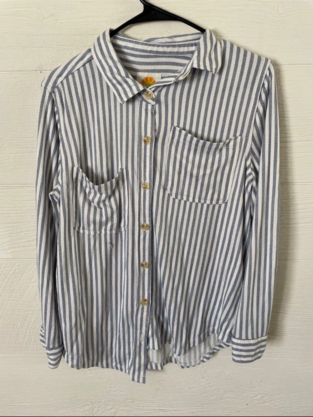 C&C California Blue and White Vertical Stripe Button-Down Shirt